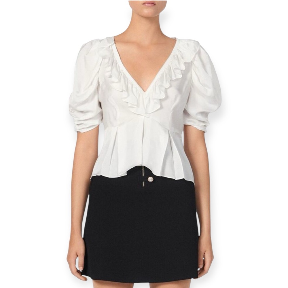 Women's Sandro Paris Erika Short Sleeve Peplum Top Large V-Neck